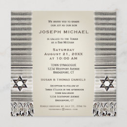 Prayer Shawl Tan Pub Mitzvah Inbjudningar
