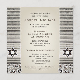 Prayer Shawl Tan Pub Mitzvah Inbjudningar