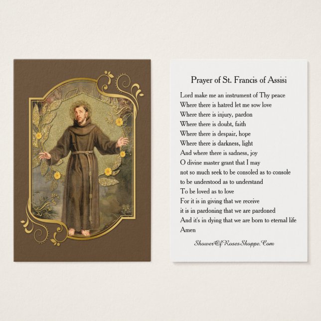 Prayer till St. Francis of Assisi Heliga Card Visitkort (Framsida & baksida)
