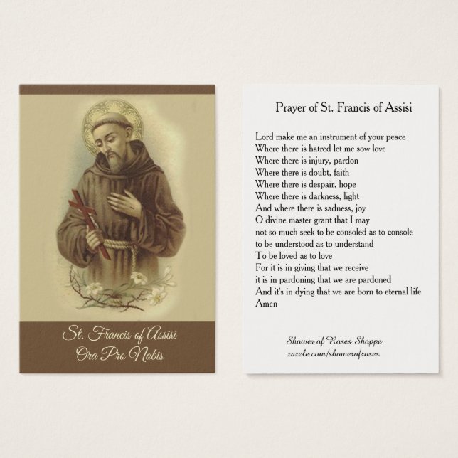 Prayer till St. Francis of Assisi Heliga Card Visitkort (Framsida & baksida)