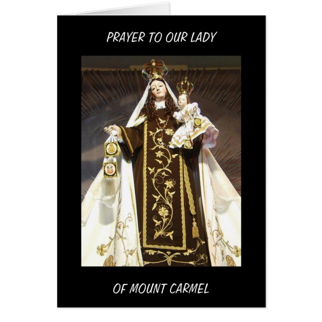 PRAYER TILL VÅR DAM AV MOUNT CARMEL HÄLSNINGSKORT (Framsidan)