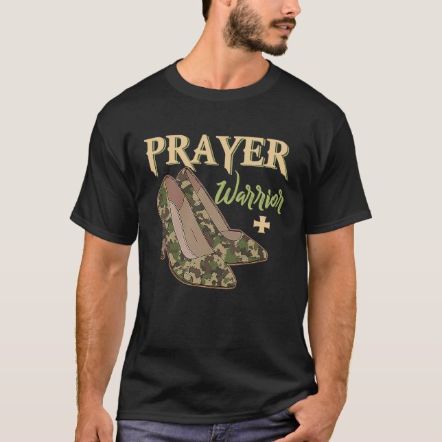 Prayer Warrior Faith Camo Högklackars Christian T Shirt (Framsida)