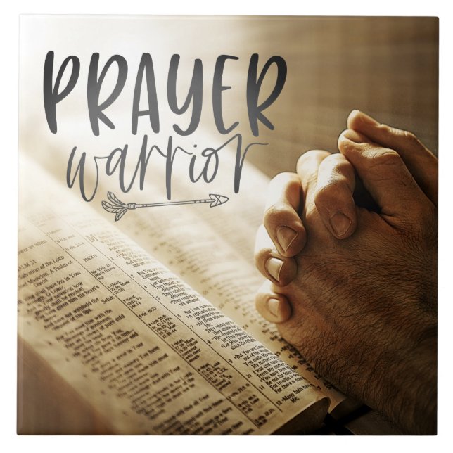 PRAYER WARRIOR Praying Händer på Open Bible Kakelplatta (Framsidan)