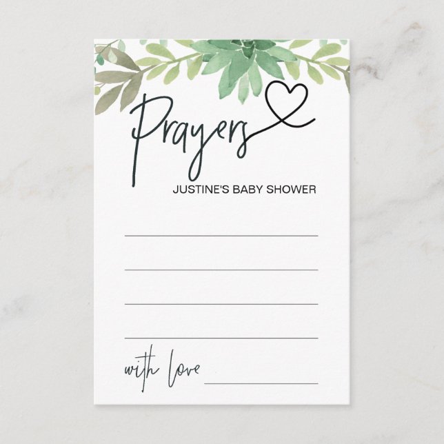 Prayers for Baby Shower Wish Card Grönt Succulatio Tilläggskort (Framsida)