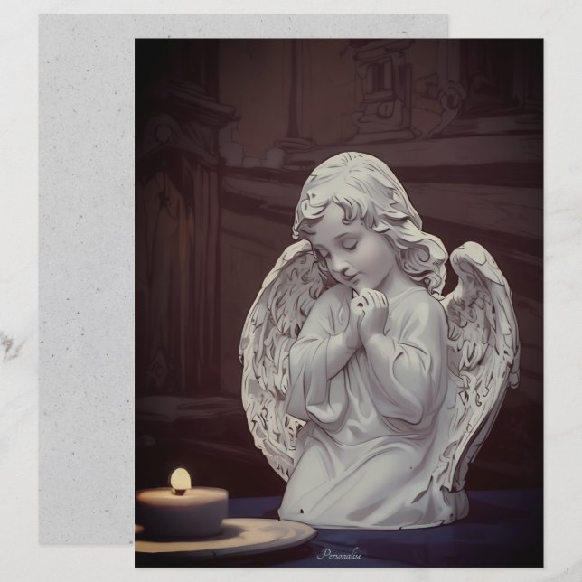 Praying Angel Cherub Statue Candle Scrapbook Pappe (Fram/baksida)