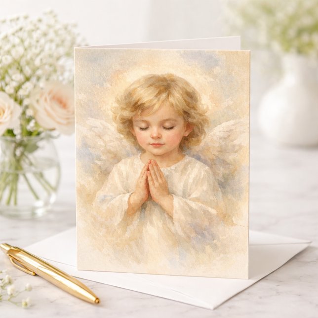 Praying Angel Child Watercolor Religious Kort (Skapare uppladdad)