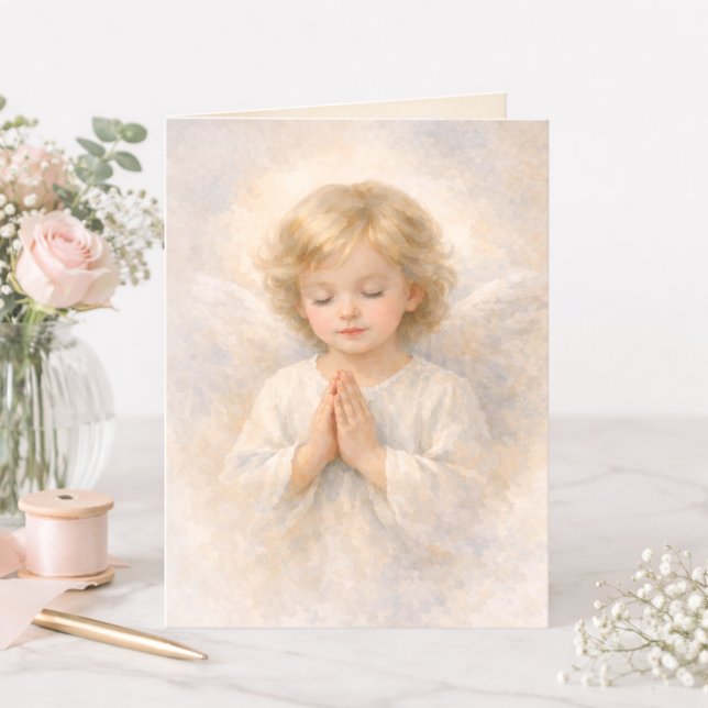 Praying Angel Child Watercolor Religious Kort (Skapare uppladdad)