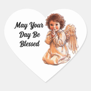 Praying Angel Heart Sticker Hjärtformat Klistermärke