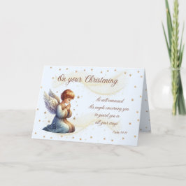 Praying Angel med Psalm 91:11 Christening Card Helgkort