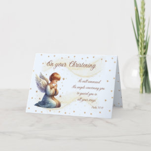 Praying Angel med Psalm 91:11 Christening Card Helgkort