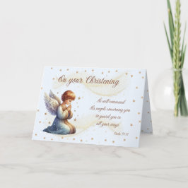 Praying Angel med Psalm 91:11 Christening Card Helgkort