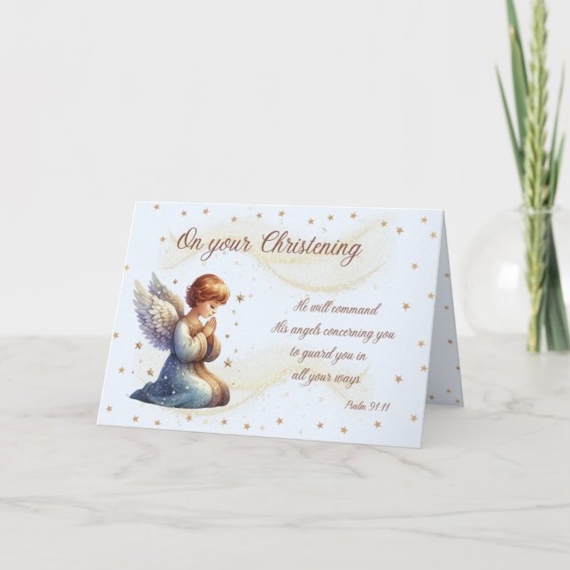 Praying Angel med Psalm 91:11 Christening Card Helgkort (Framsida)