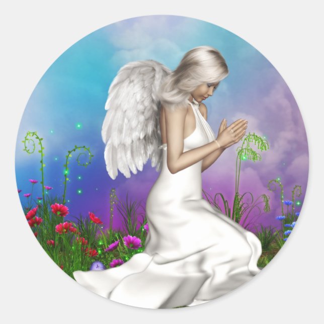 Praying Angel Runt Klistermärke (Framsida)