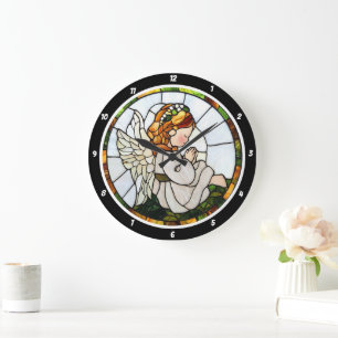Praying Angel's Garden Stached Glass Blommigt Wall Stor Klocka