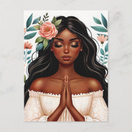 Praying Black Woman Blommigt African American Art Vykort