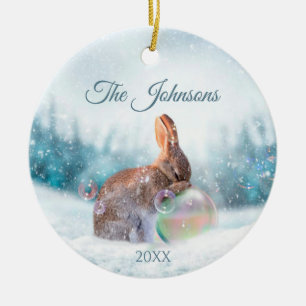 Praying Bunny Rabbit jul Ceramic Ornament