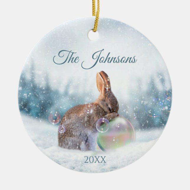 Praying Bunny Rabbit-Religiösan Juli Ornament (Framsidan)