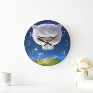 Praying Cat Large Clock Stor Klocka