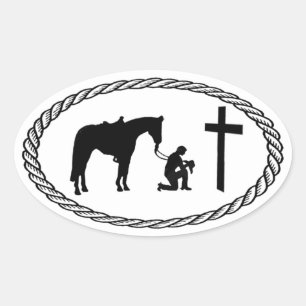Praying Cowboy Kor Euro Stil Ovalt Klistermärke