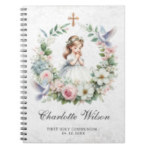 Praying Girl White Doves Blommigt First Communion