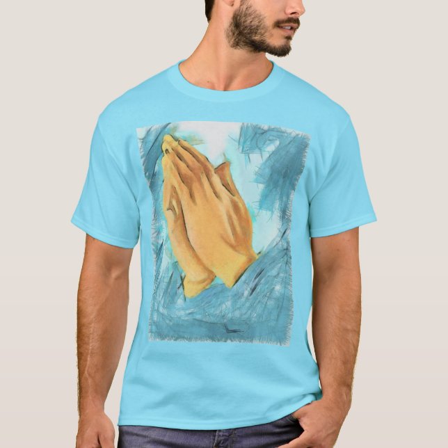 Praying händer (blå bakgrund) t shirt (Framsida)