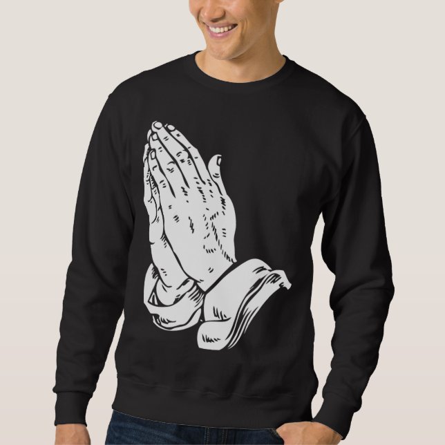 Praying Händer - Coola Christian religiösa Jesus Lång Ärmad Tröja (Framsida)