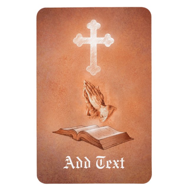 Praying Händer med Kor och Bible Magnet (Vertikal)