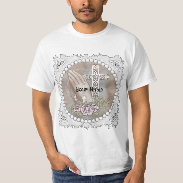 Praying Händer Rosary T-Shirt (Framsida)