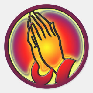 PRAYING HÄNDER RUNT KLISTERMÄRKE