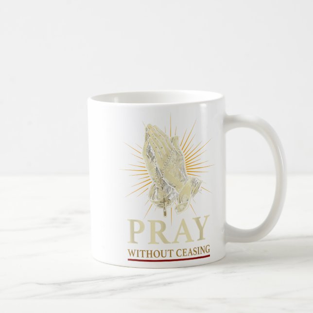 Praying Hands Jesus Cross Rosary Faith Devotion Pr Kaffemugg (Höger)
