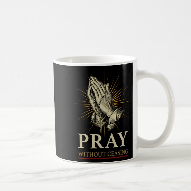 Praying Hands Jesus Cross Rosary Faith Devotion Pr Kaffemugg (Höger)