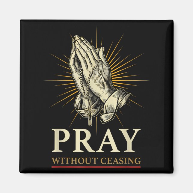 Praying Hands Jesus Cross Rosary Faith Devotion Pr Magnet (Framsidan)