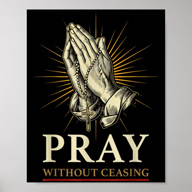 Praying Hands Jesus Cross Rosary Faith Devotion Pr Poster (Framsidan)