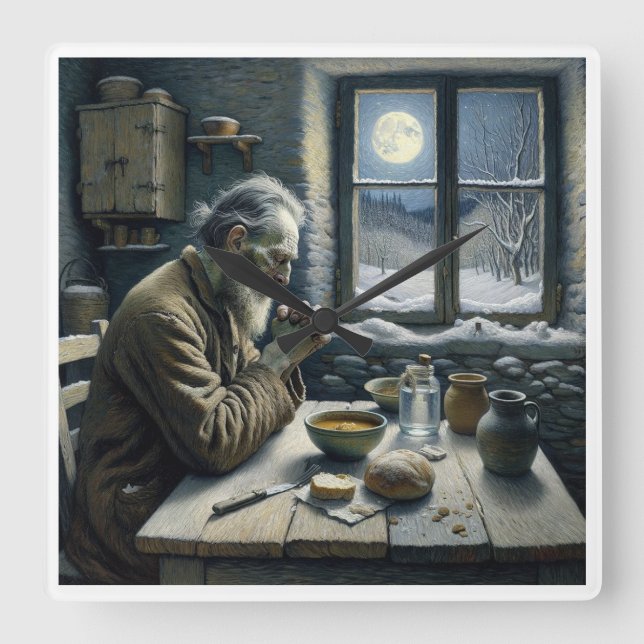 Praying Hermit Clock Fyrkantig Klocka (Framsida)