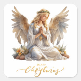 Praying jul Angel Fyrkantigt Klistermärke