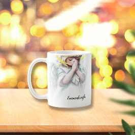 Praying Little Girl Angel med Vingar Halo Kaffemugg