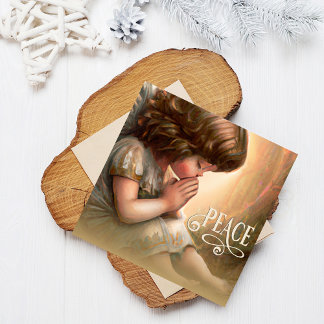 Praying Little Girl Angel Radiant Light Halo Julkort