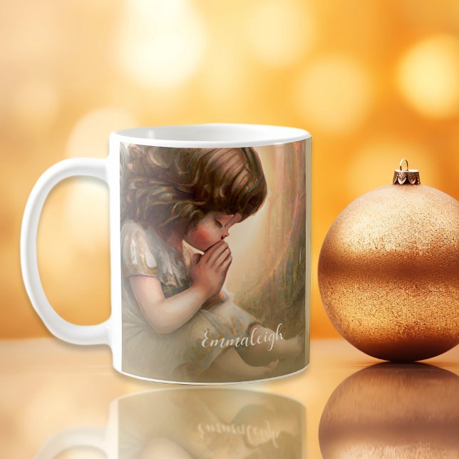 Praying Little Girl Angel Radiant Light Halo Kaffemugg (Skapare uppladdad)