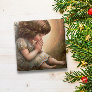 Praying Little Girl Angel Radiant Light Halo Kakelplatta