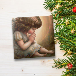 Praying Little Girl Angel Radiant Light Halo Kakelplatta