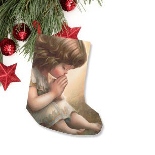 Praying Little Girl Angel Radiant Light Halo Liten Julstrumpa