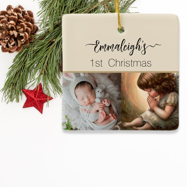 Praying Little Girl Angel Radiant Light Halo Photo Julgransprydnad Keramik (Skapare uppladdad)