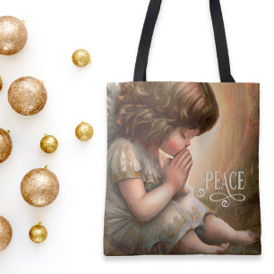 Praying Little Girl Angel Radiant Light Halo Tygkasse