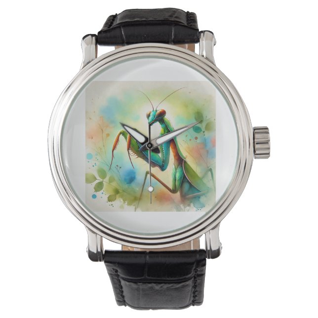 Praying Mantis 031024AREF144 - Watercolor Armbandsur (Framsida)