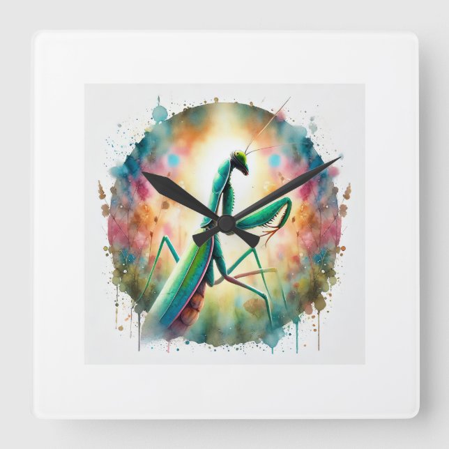 Praying Mantis 080824AREF135 - Watercolor Fyrkantig Klocka (Framsida)