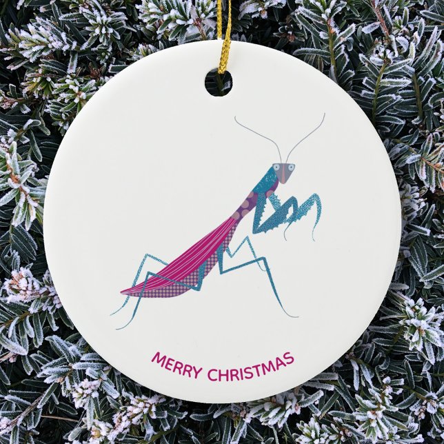 Praying Mantis Anpassningsbar Text Julgransprydnad Keramik (Funny Praying Mantis insect custom text Christmas ornament)