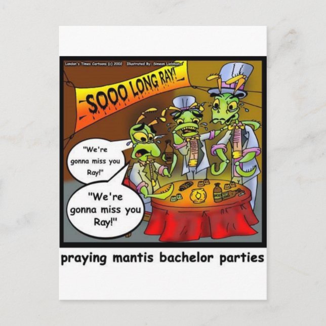 Praying Mantis Batchelor Party Funny Gifts & Tees Inbjudan Vykort (Framsida)