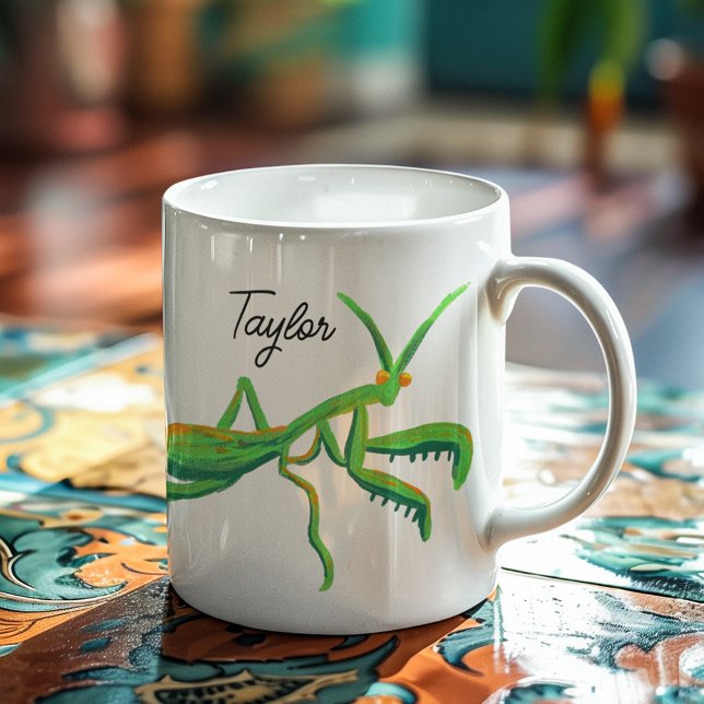 Praying Mantis in Bright Grönt Personlig Kaffemugg (Skapare uppladdad)