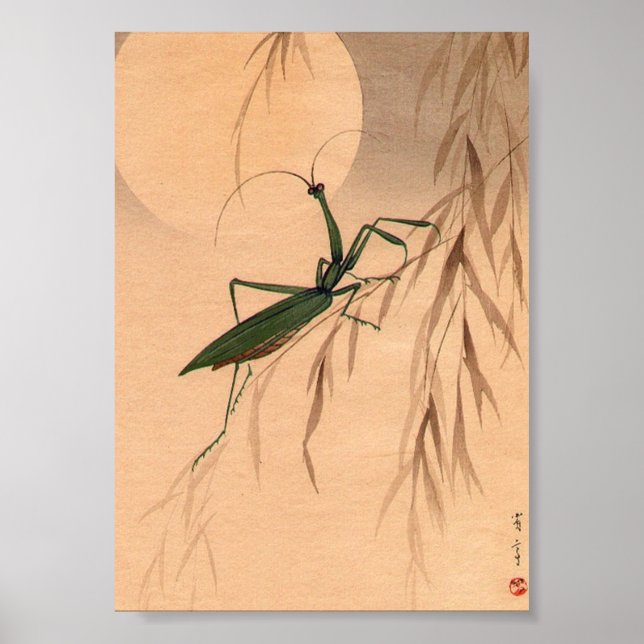 Praying Mantis och Måne japansk Art c. 1800-talet Poster (Framsidan)