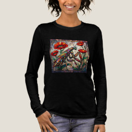 Praying mantis stained glass vibrant poppy flower t shirt